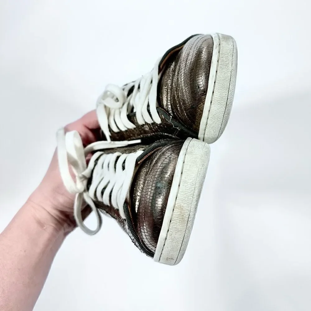 Frye Alexis low lace metallic snake skin sneaker 8